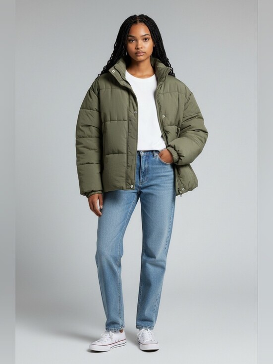 Free People Jackets & Blazers - Free People Olive Green Oversized Puffer Jacket